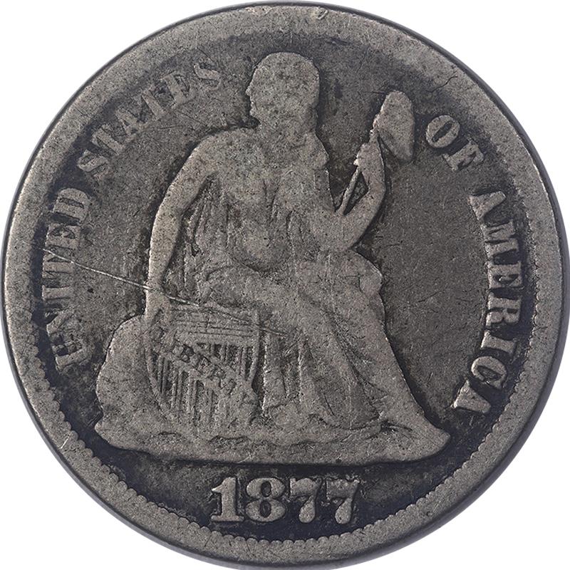 1877 Seated Liberty Dime 10c Circulated, Very Good - Original