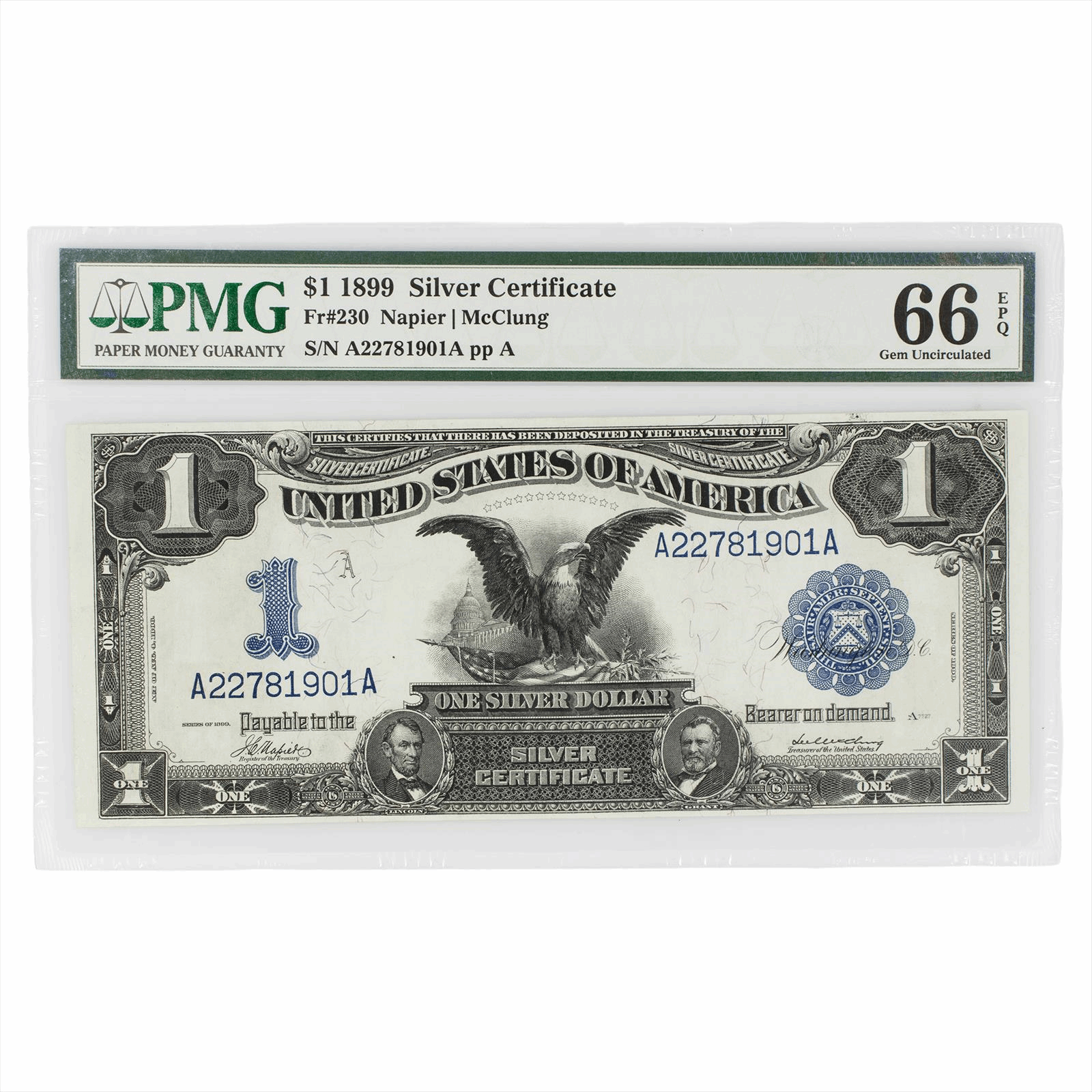 1899 $1 Silver Certificate A22781901 FR#230 PMG 66 EPQ Gem Uncirculated
