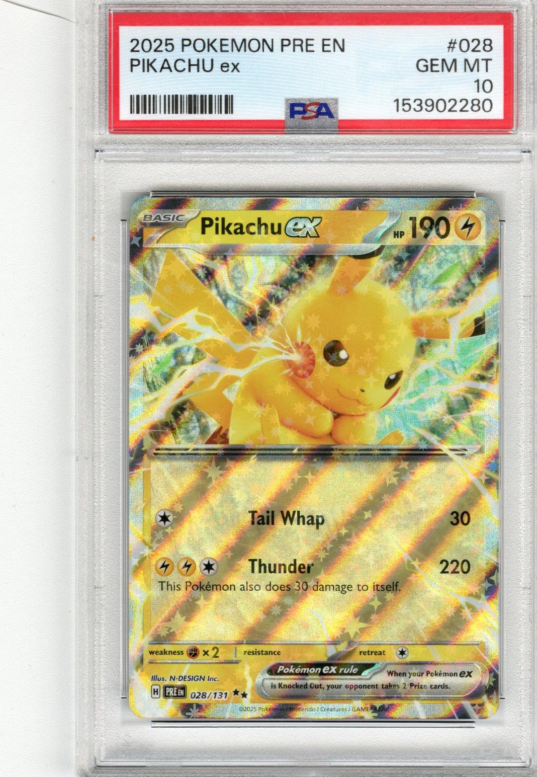 2025 Pokemon Pre En Pikachu ex #028 PSA GEM MT 10 