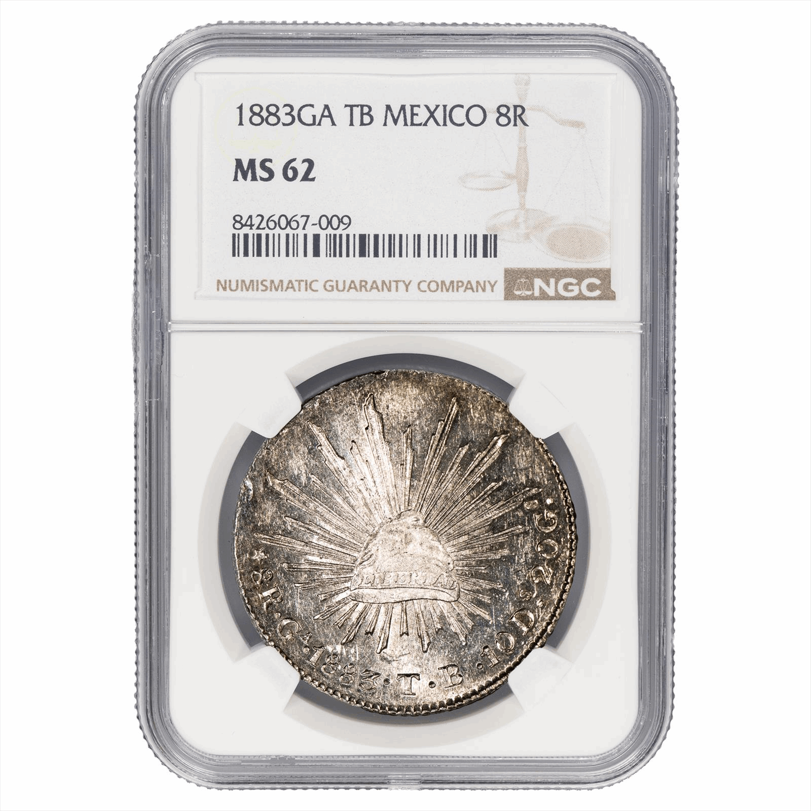 1883GA TB Mexico 8 Reales NGC MS 62