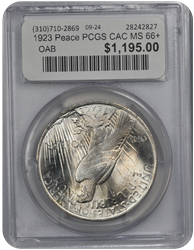 1923 Peace PCGS CAC MS 66+