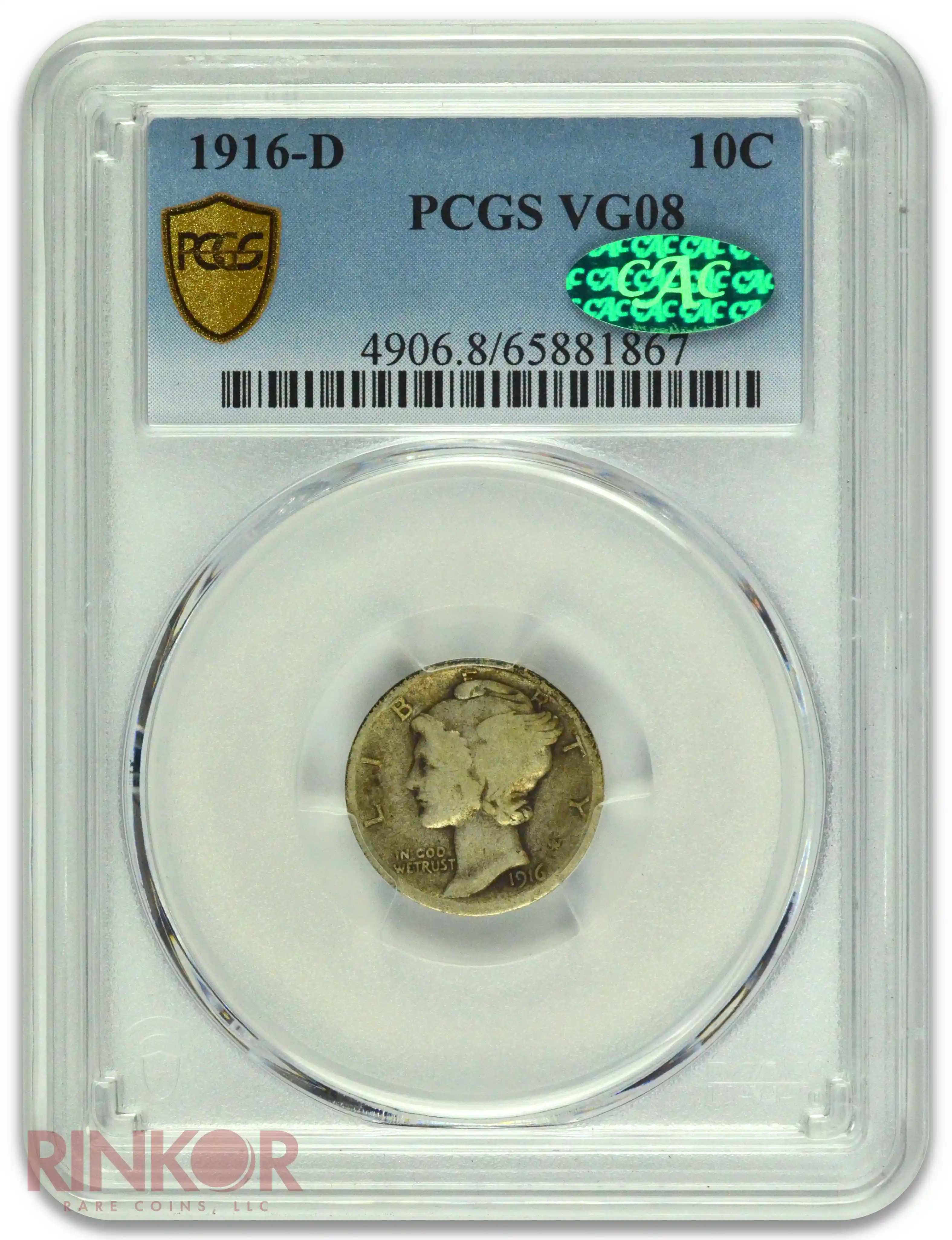 1916-D Mercury Dime PCGS VG-08 CAC