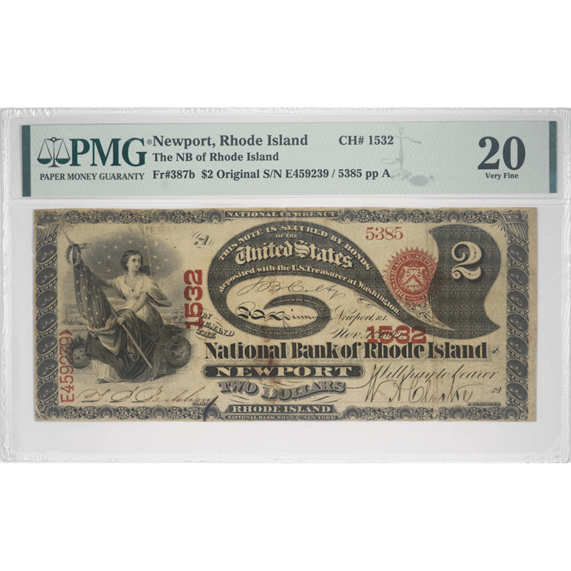 Newport, Rhode Island. $2 Original. Fr. 387b. The Newport NB. Charter #1532. PMG 20 Very Fine - Two Known