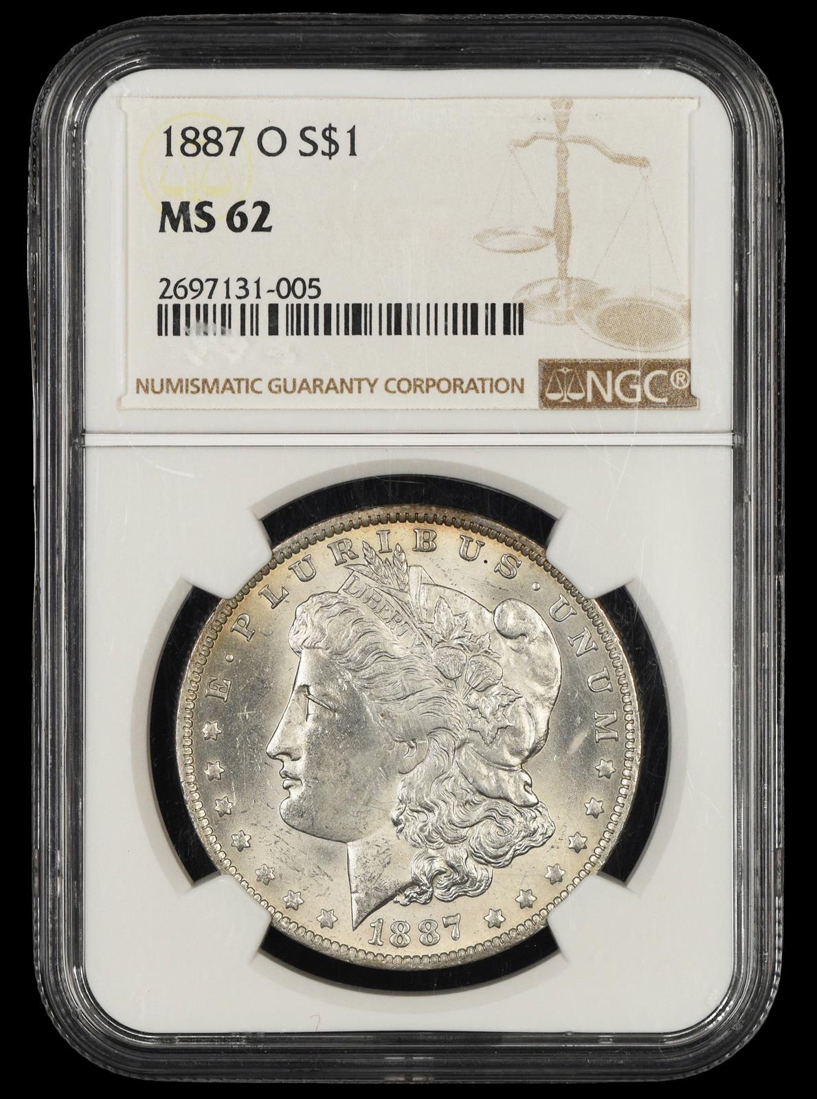 1887 O $1 NGC MS 62