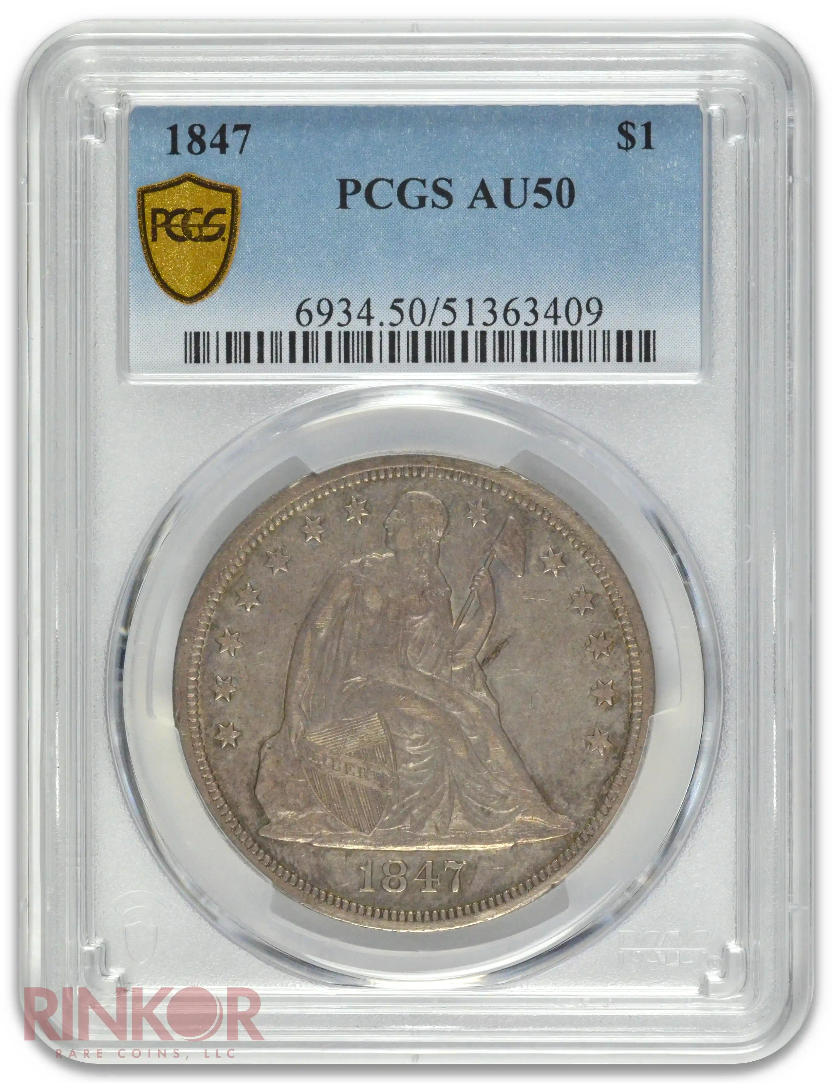 1847 $1 PCGS AU-50