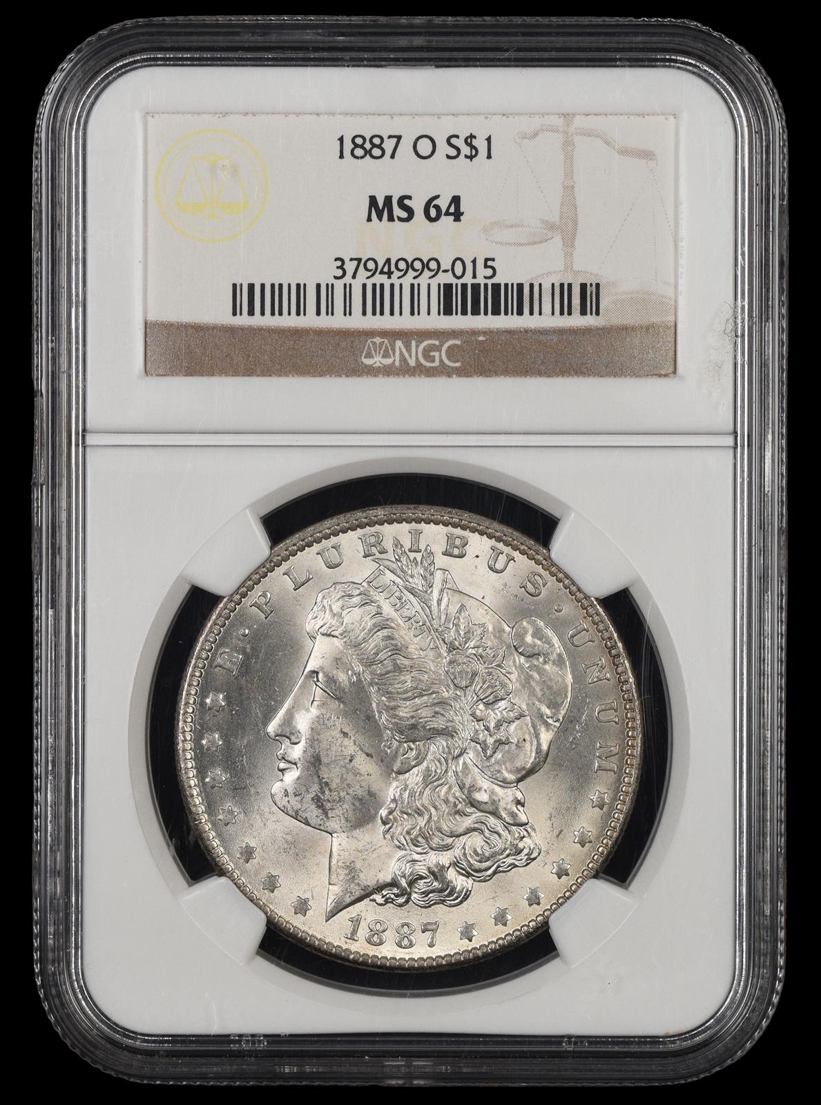 1887 O $1 NGC MS 64