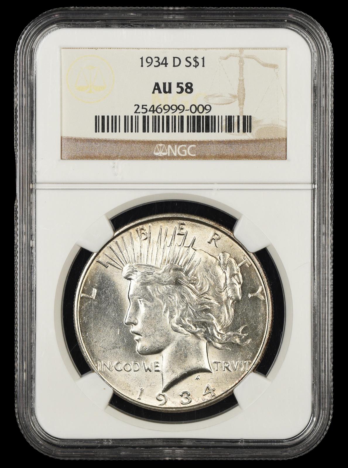 1934 D $1 NGC  AU58