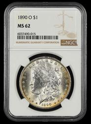 1890 O $1 NGC MS 62 