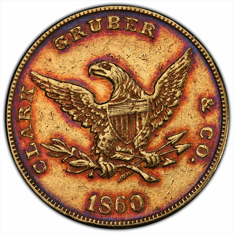 1860 $10 Clark Gruber PCGS AU-55 CAC