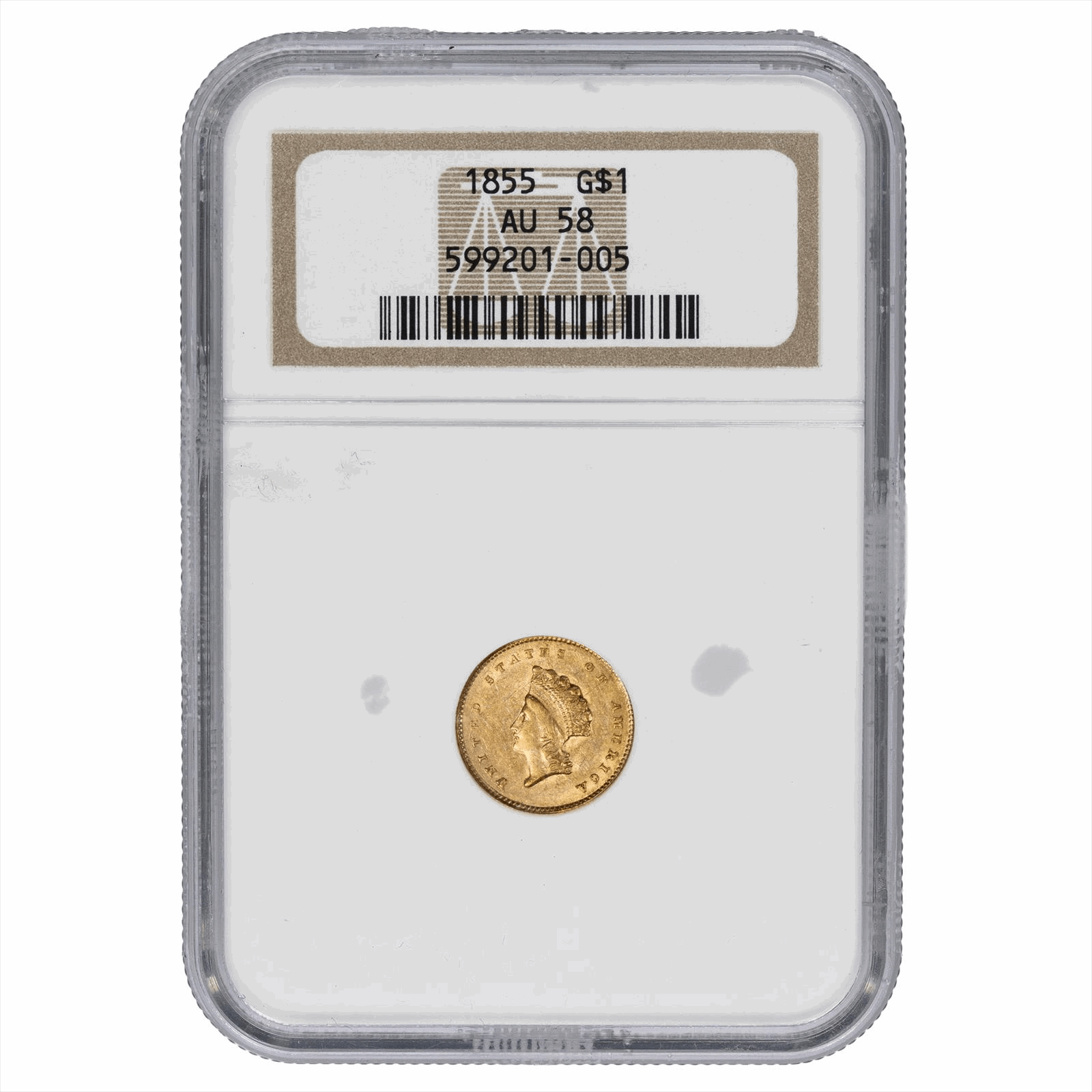 1855 Indian Princess Head Gold Dollar $1 NGC AU 58