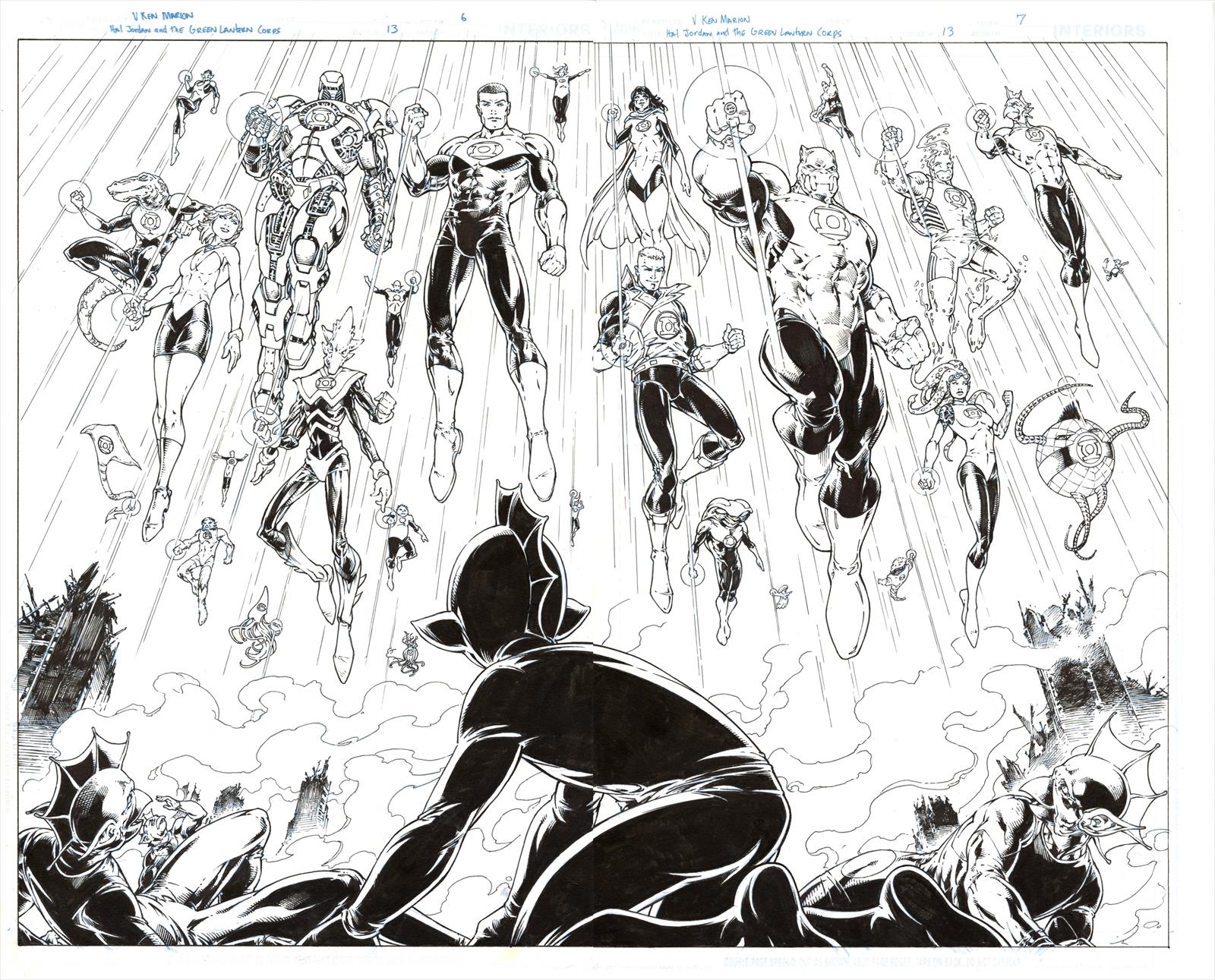 Hal Jordan and the Green Lantern Corps #13 Page 6 & 7 Artist:  V. Ken Marion (Penciller) Media Type: Pen and Ink Art Type: Interior Page 