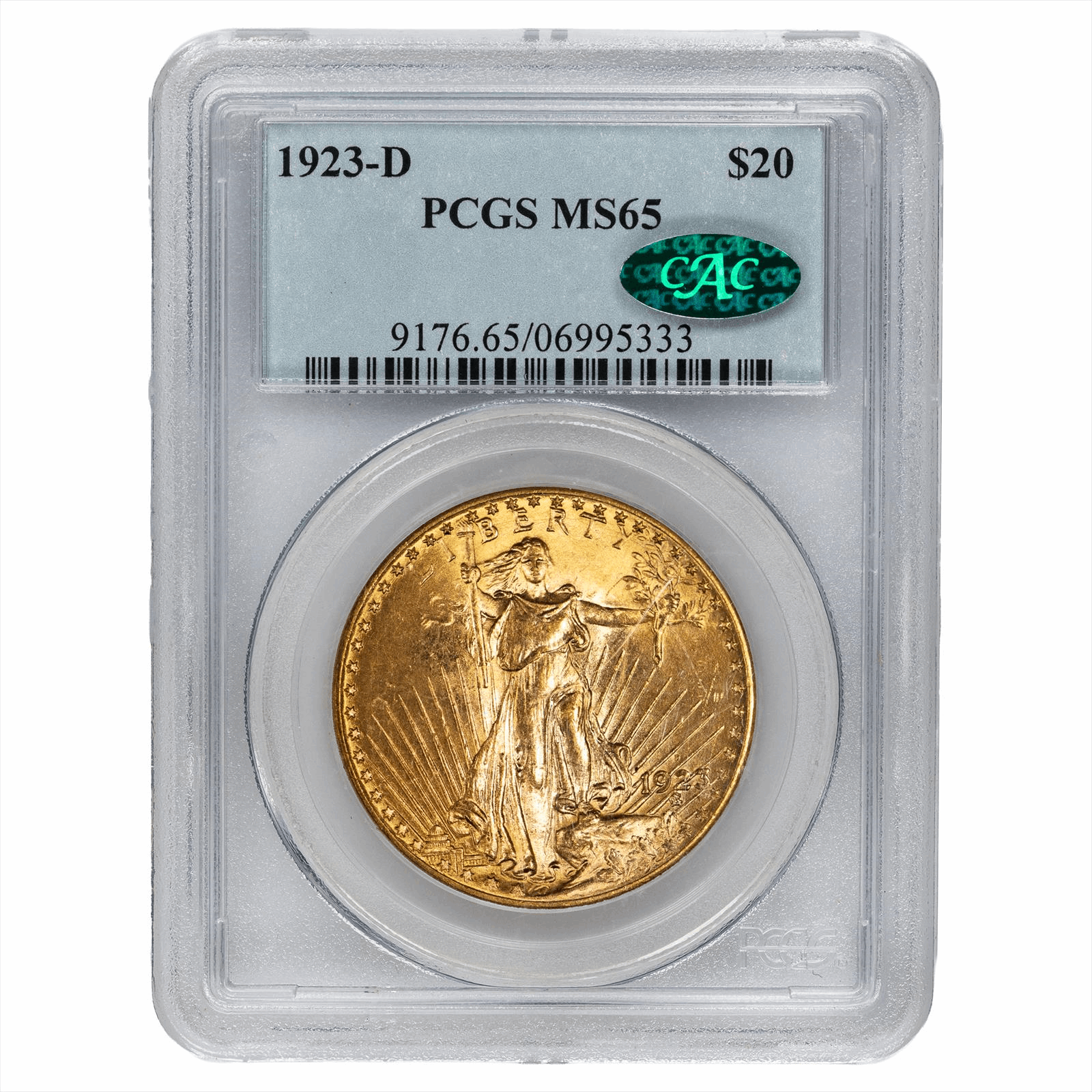 1923-D St. Gaudens Gold Double Eagle $20 PCGS MS 65 CAC