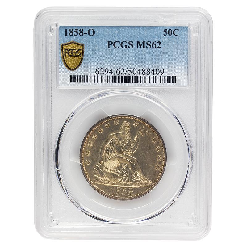 1858-O Seated Liberty Half Dollar, 50C PCGS MS 62