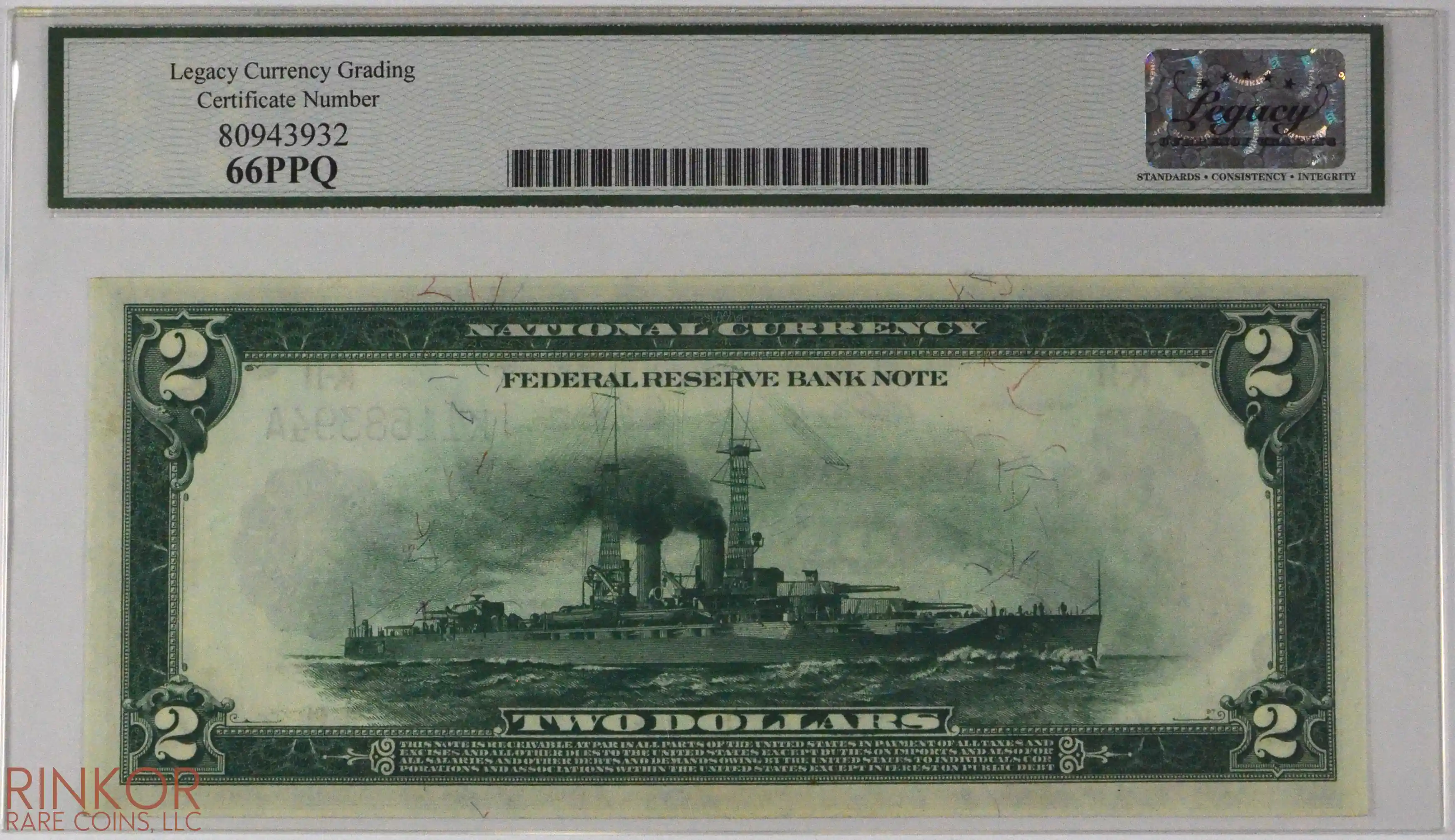 1918 $2 Fr. 777 Dallas Federal Reserve Bank Note LCG CU 66 PPQ