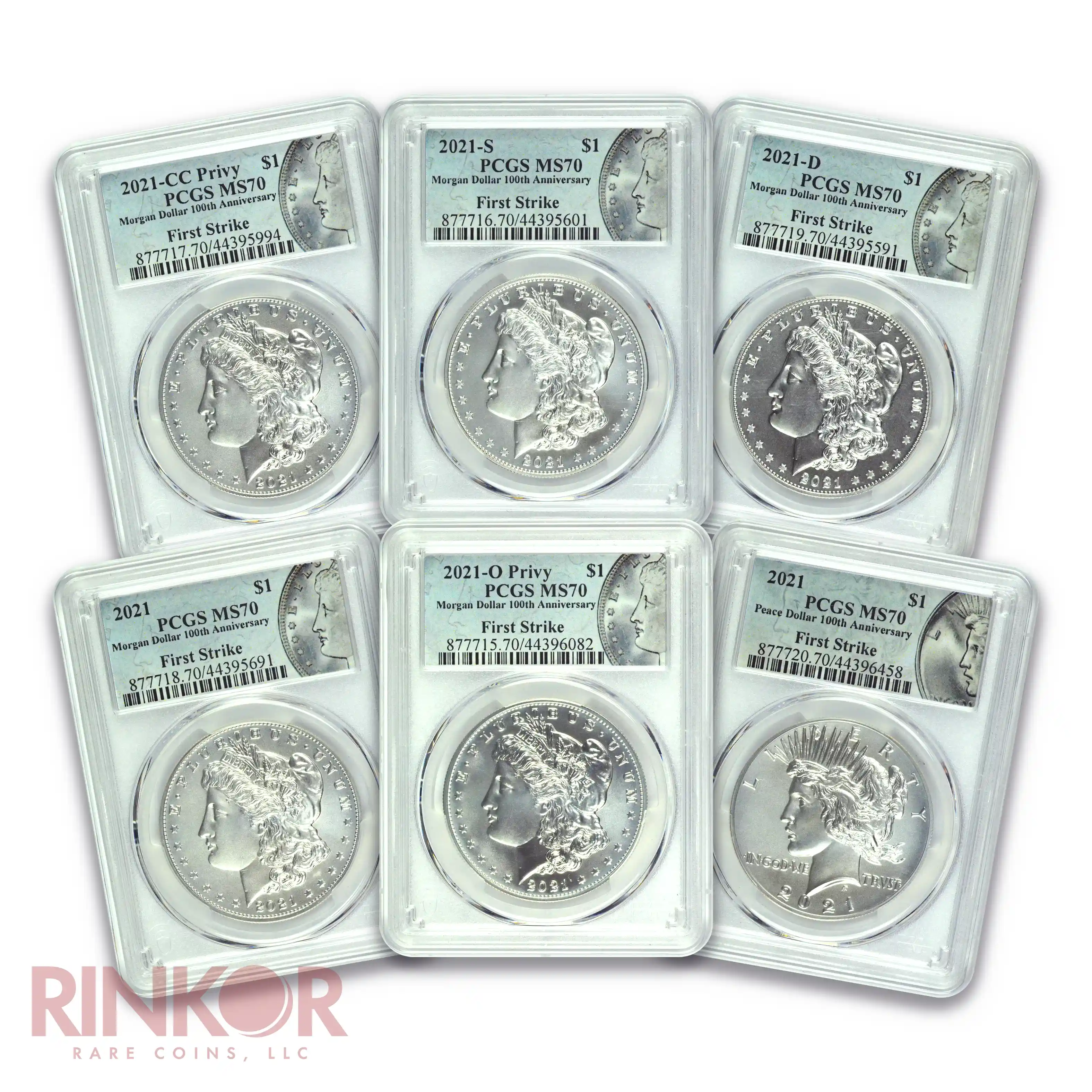 2021 $1 Morgan and Peace Dollar 6-Coin Set First Strike PCGS MS 70
