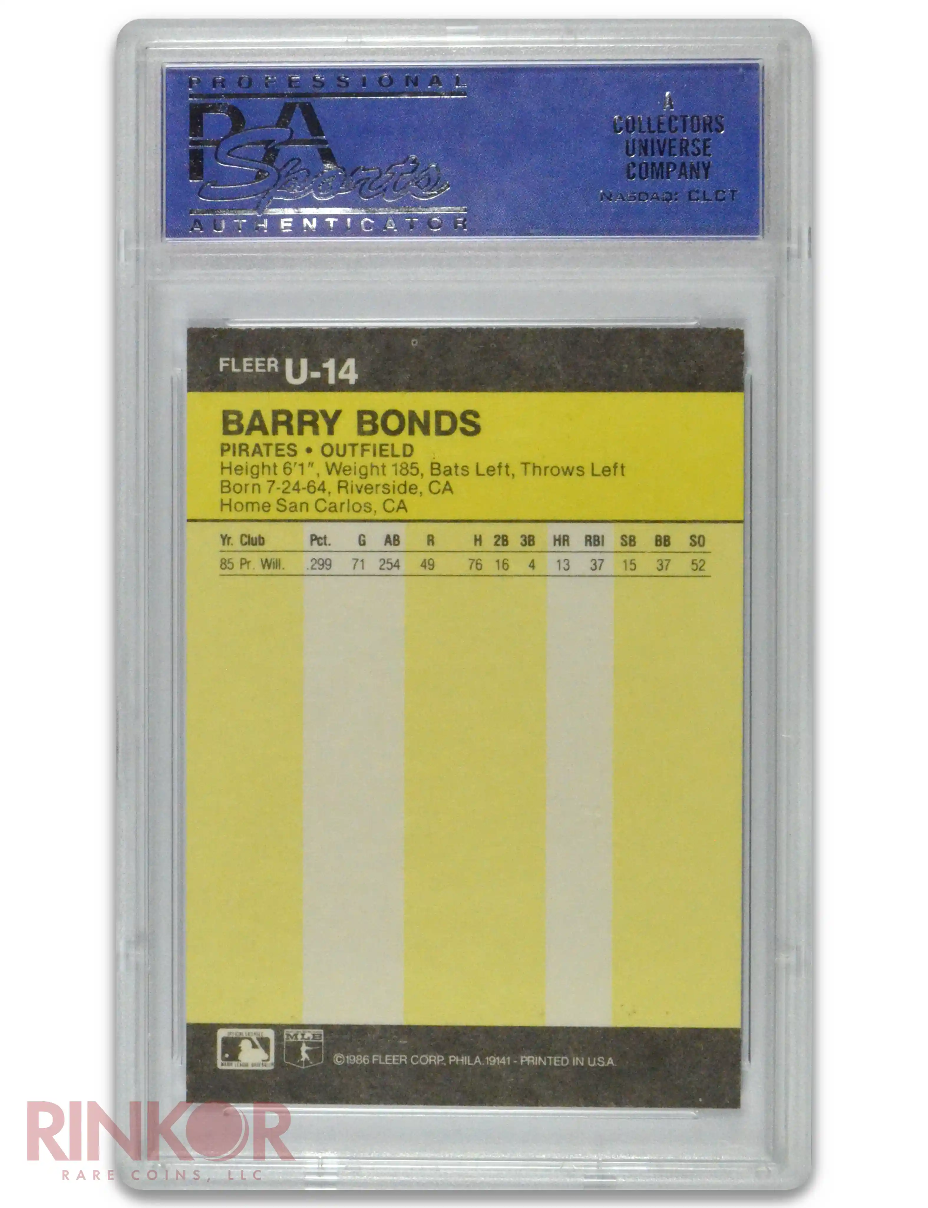 1986 Fleer Update Barry Bonds PSA NM-MT 8