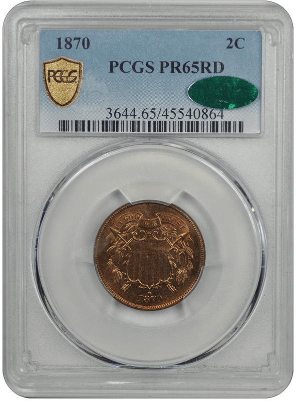 1870 2C Two Cent Piece PCGS RD (CAC) #3659-1 PR65