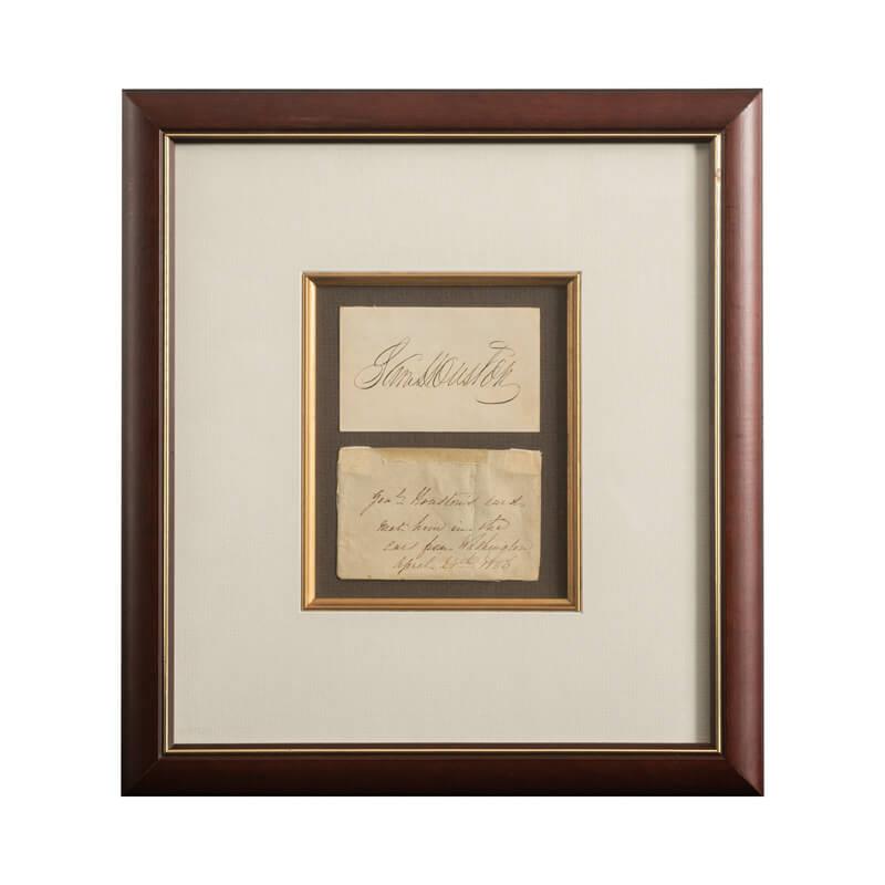 Sam Houston Signnature in Frame Signed April 24, 1856