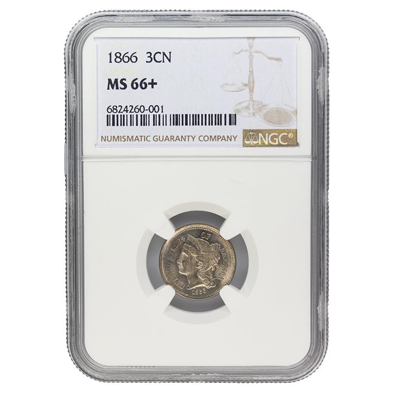 1866 Three Cent Nickel, 3CN NGC MS 66 +