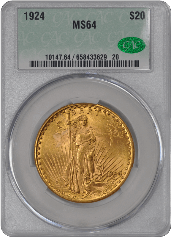 1924 St. Gaudens $20 CACG MS 64