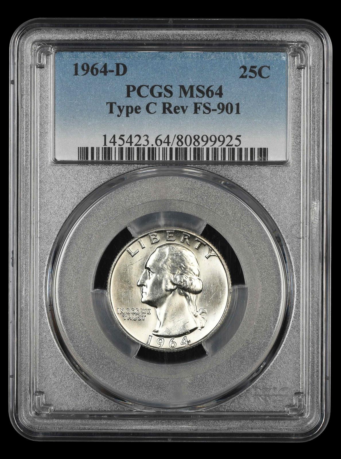 1964 D Washington Quarter PCGS MS64 Type C Reverse FS-901 MS64