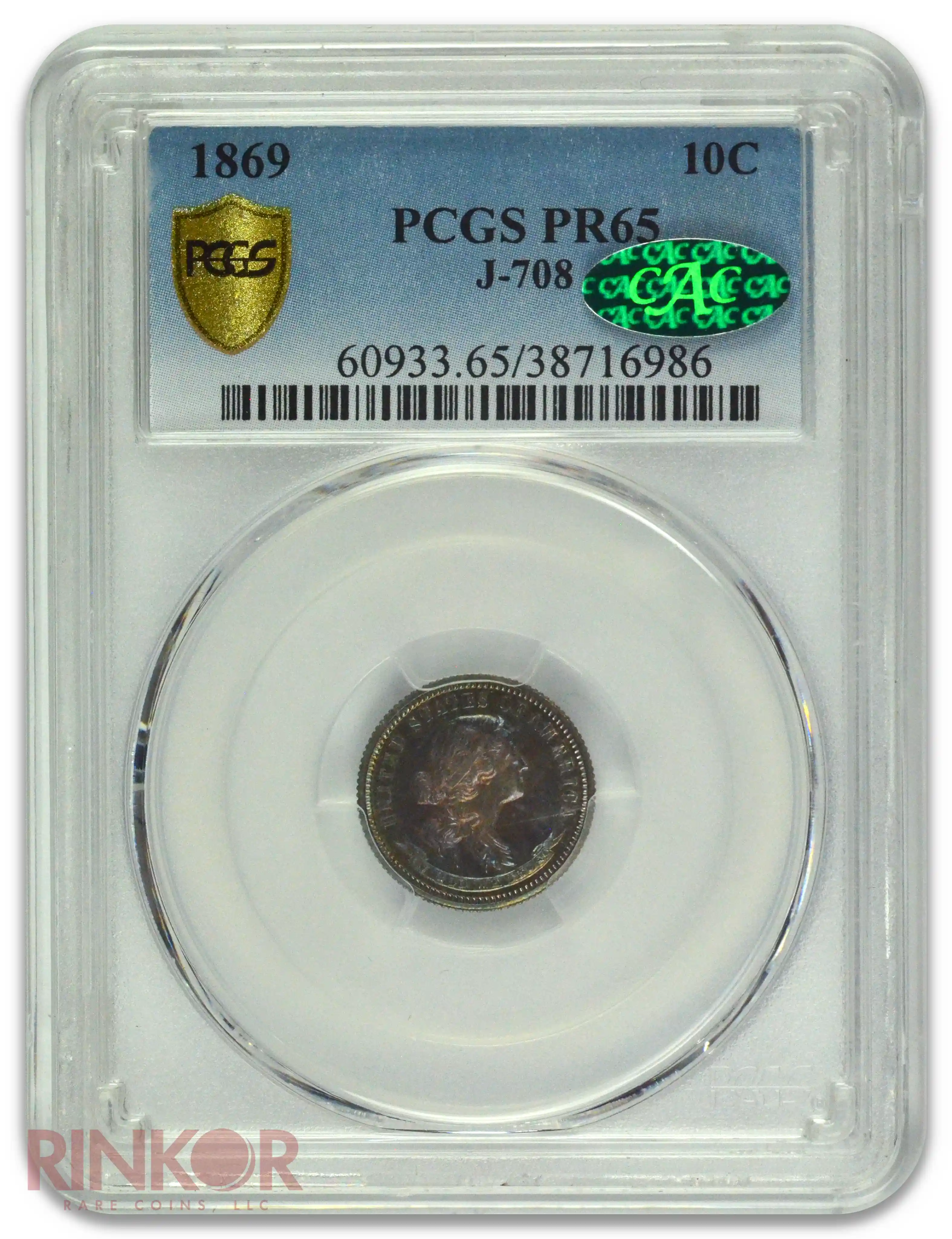 1869 10C Pattern J-708 PCGS PR 65 CAC