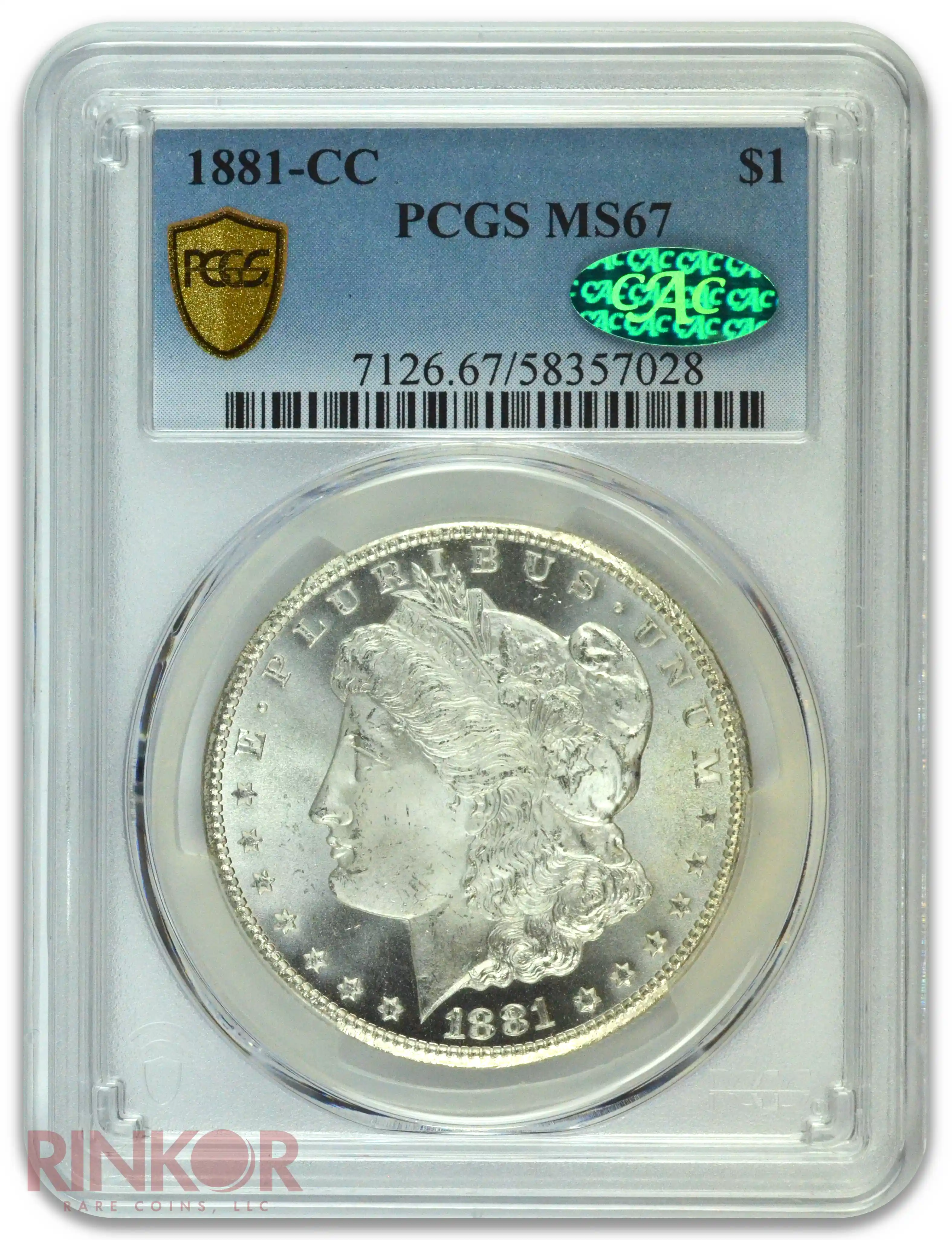 1881-CC $1 Morgan Dollar PCGS MS 67 CAC