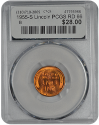 1955-S Lincoln PCGS RD 66