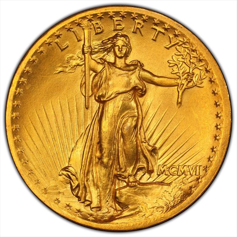 1907 High Relief Flat Edge $20 PCGS MS65+ CAC 
