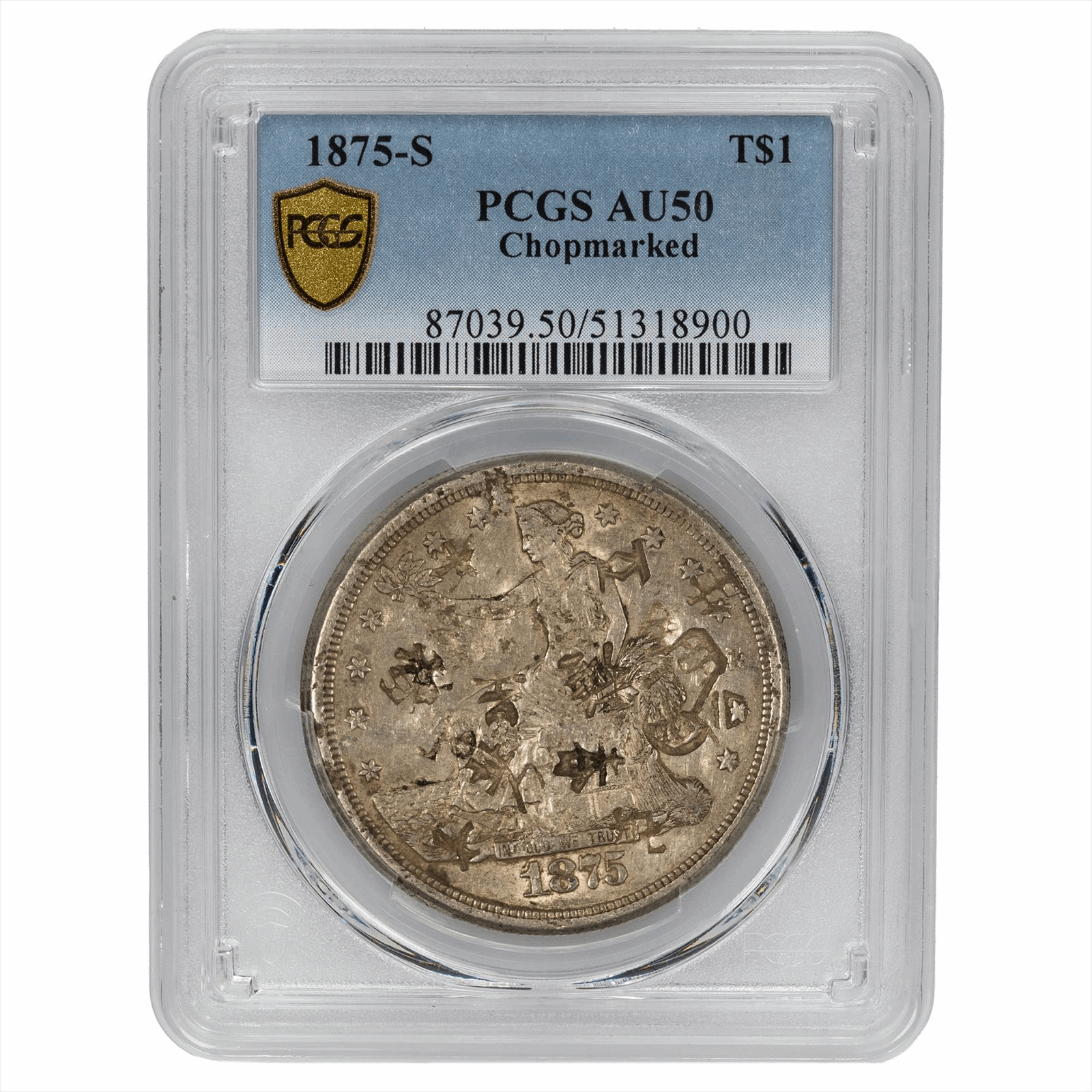 1875-S Silver Trade Dollar T$1 Chop Mark PCGS AU 50