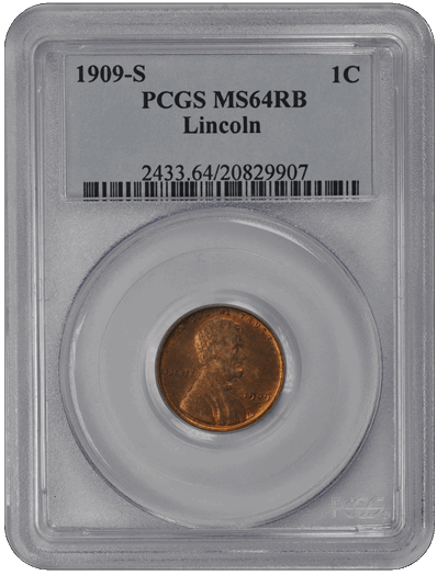 1909-S 1C Lincoln Cent - Type 1 Wheat Reverse PCGS RB #3688-2 MS64