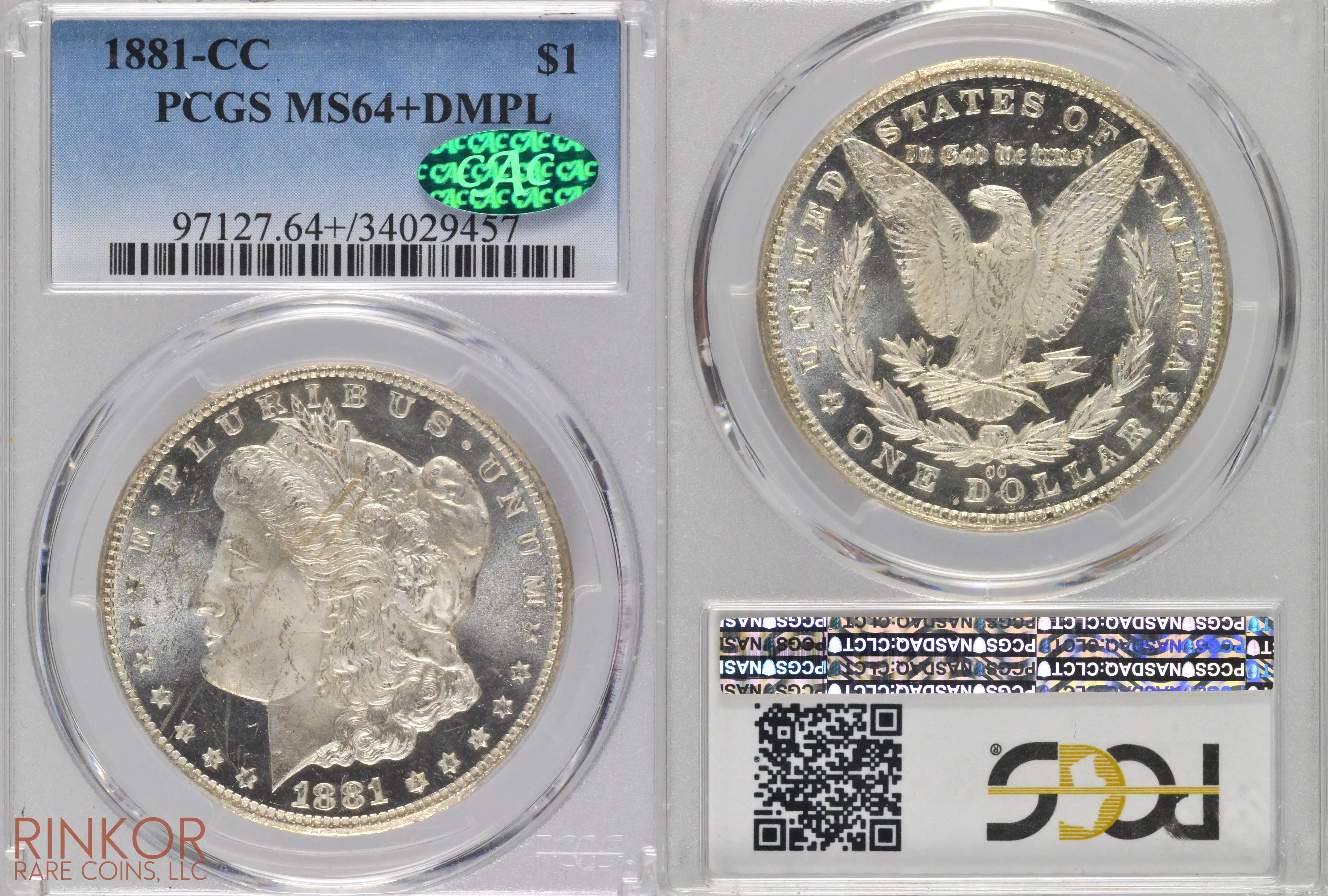 1881-CC $1 PCGS MS 64+ DMPL CAC