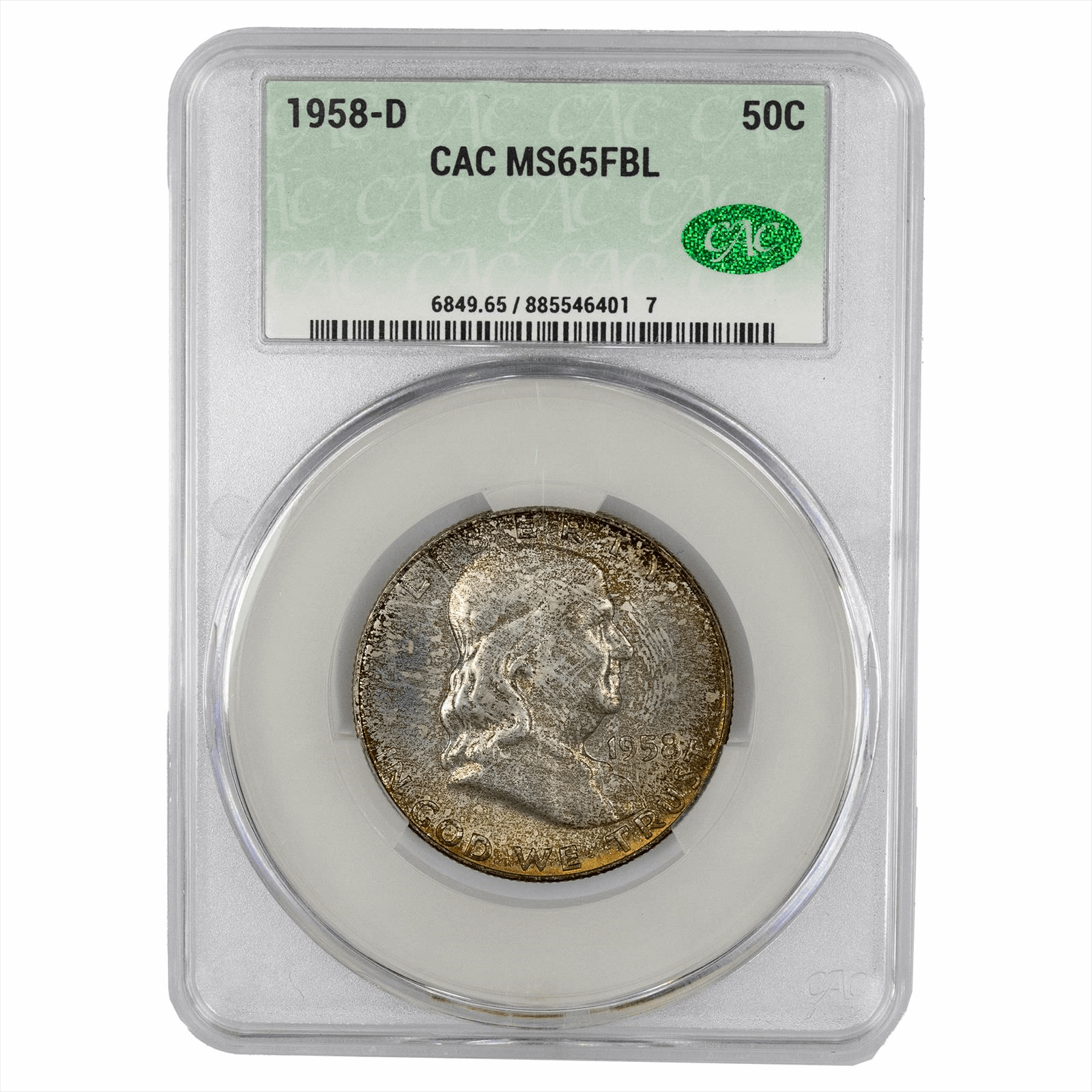1958-D Franklin Half Dollar 50C CACG  MS 65 FBL CAC
