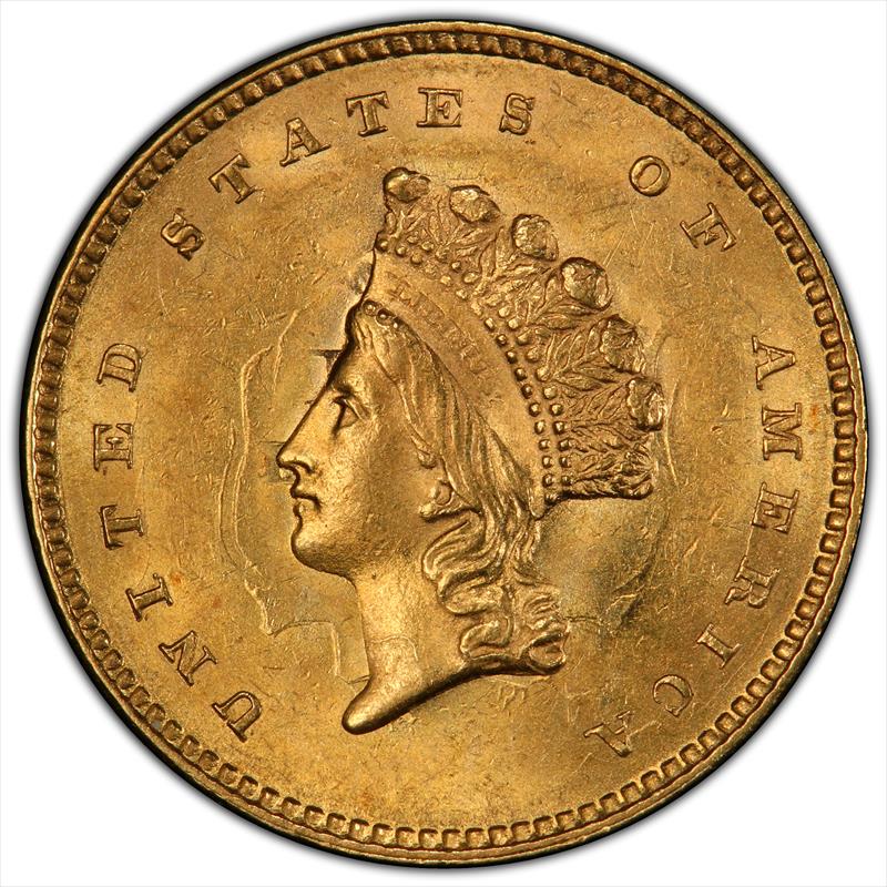 1854 Type2 G$1 PCGS MS 63 CAC