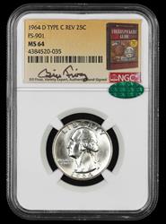 1964 D Washington Quarter Type C Reverse FS-901 NGC MS64 CAC Bill Fivaz Signature Label MS64