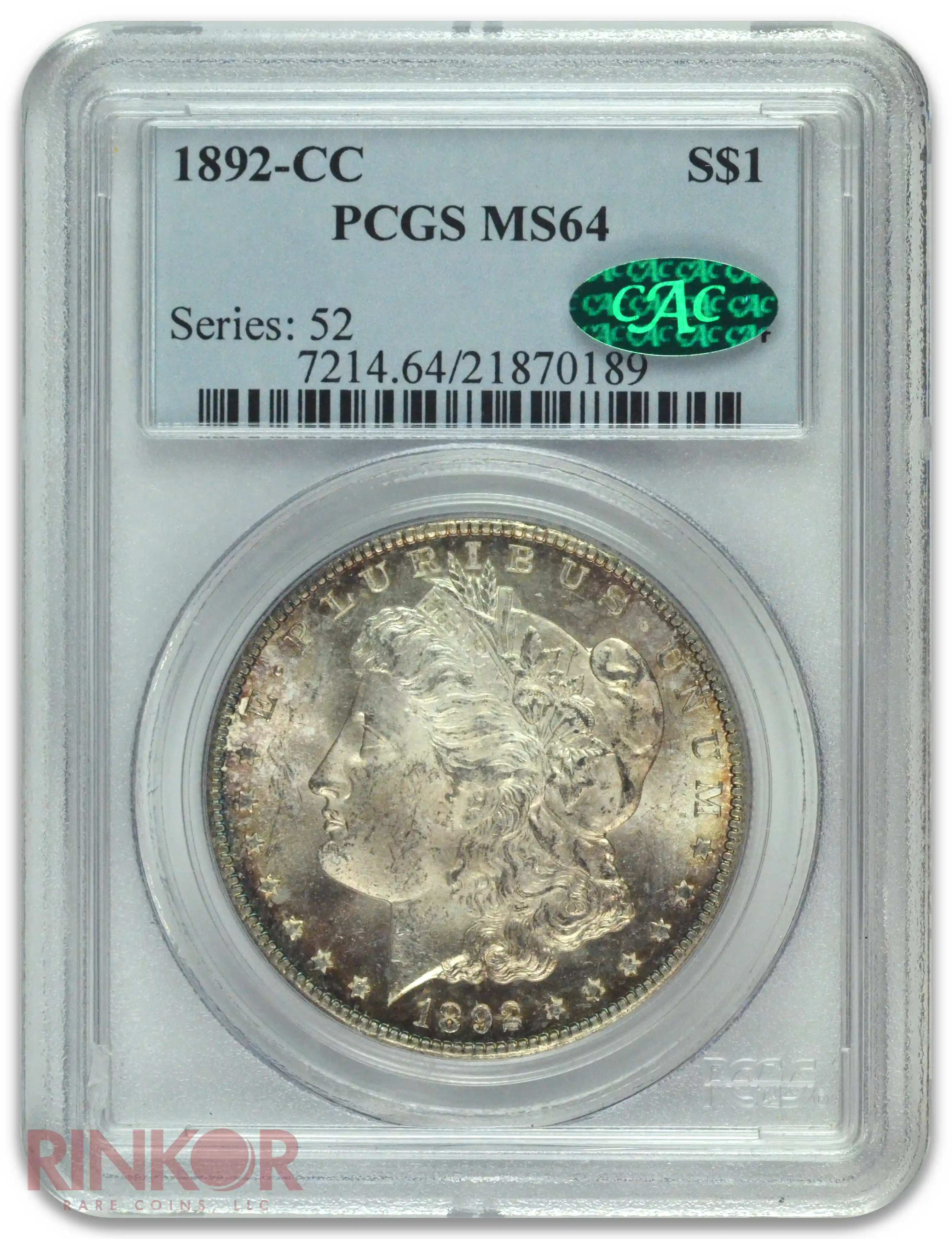 1892-CC $1 Morgan Dollar PCGS MS 64 CAC