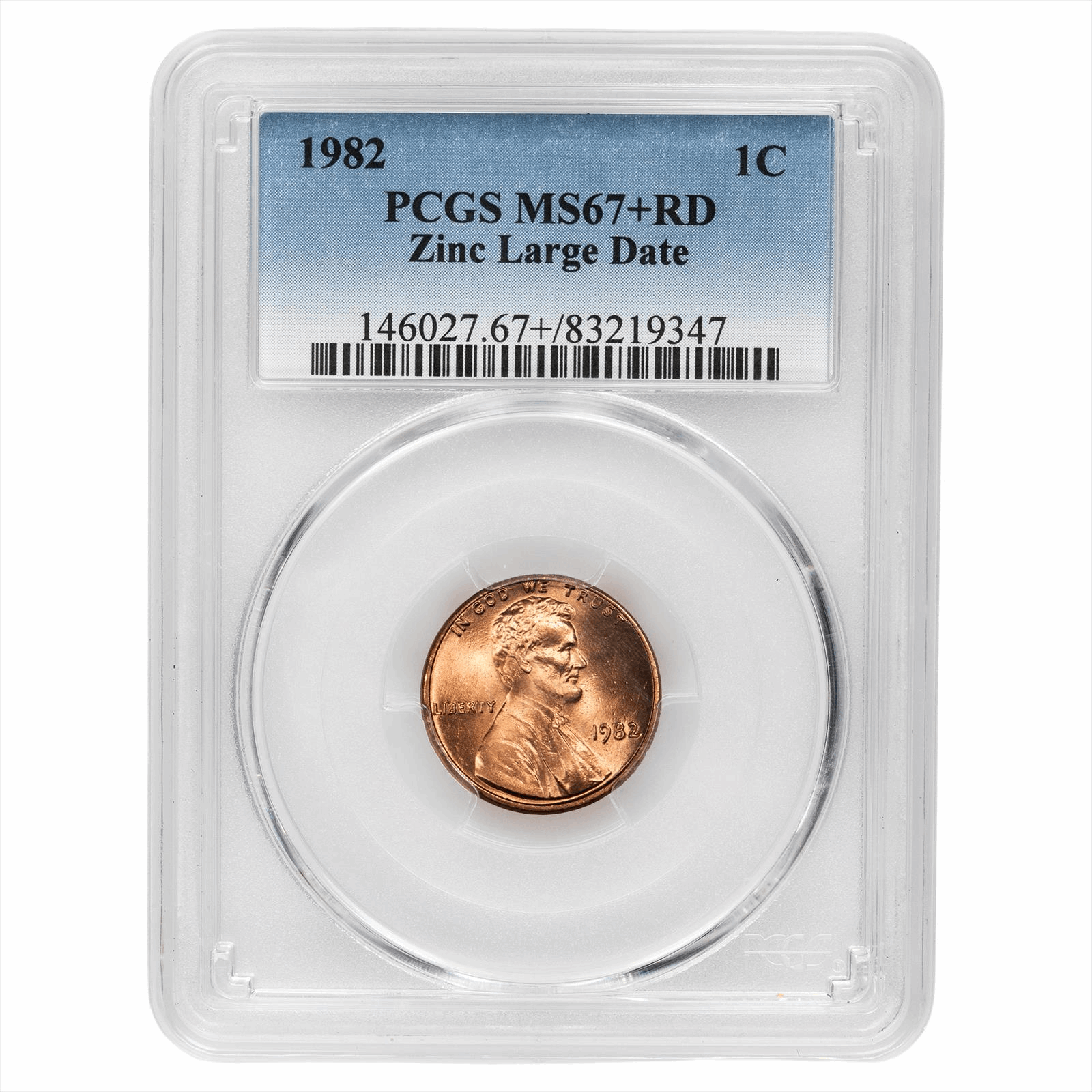 1982 Zinc Large Date Lincoln Memorial Cent 1C PCGS MS 67+ RD