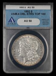 1893 $1 VAM 4 Doubled Stars Top 100 ANACS AU50