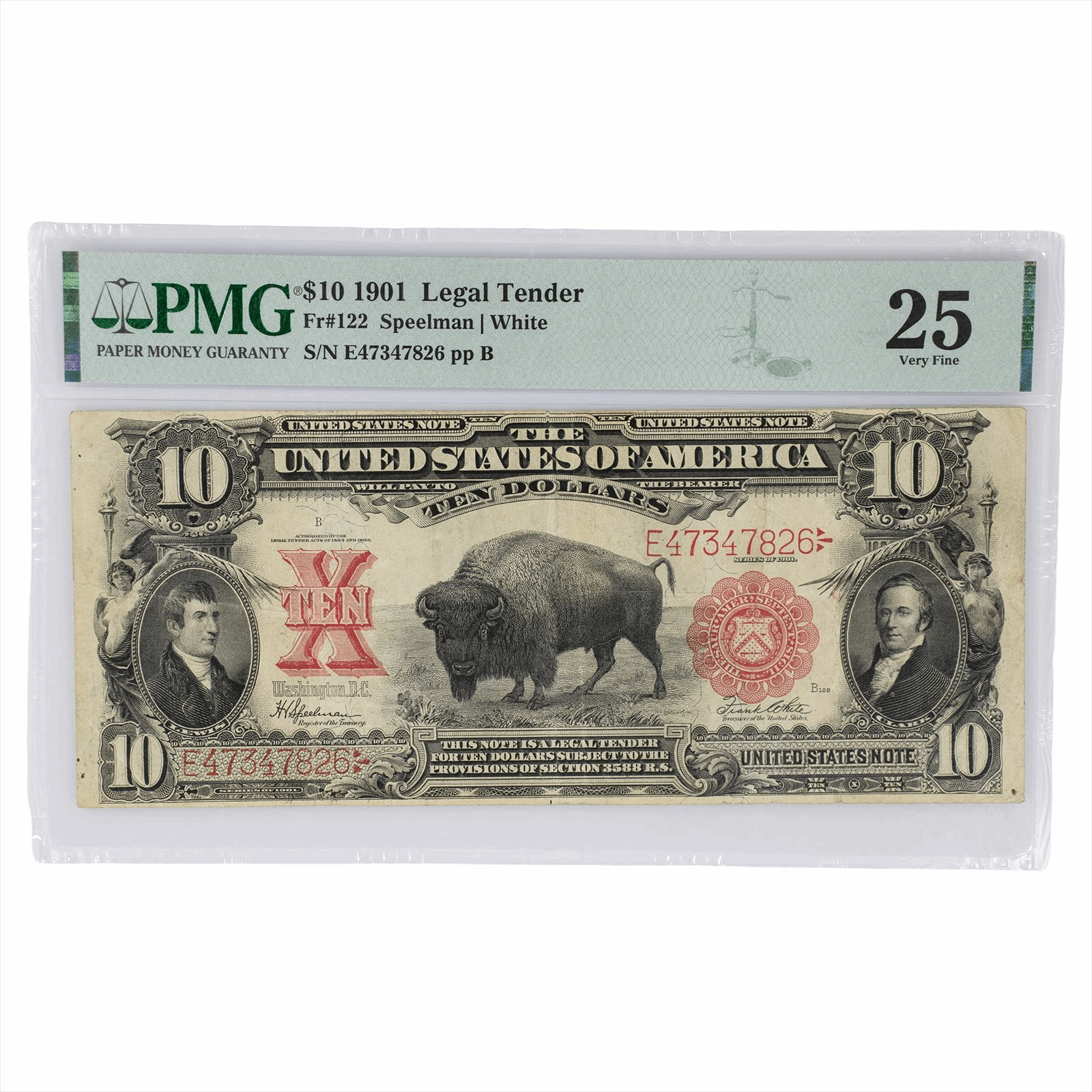 1901 $10 US Legal Tender Note FR#122 PMG Very Fine 25