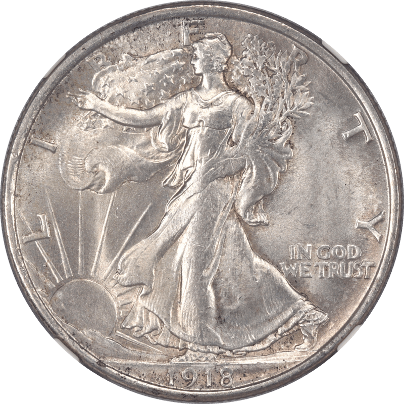 1918-D Walking Liberty Half Dollar 50c NGC MS 63 - Original Light Golden Toning