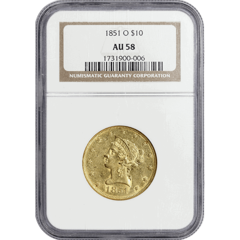 1851-O $10 Liberty Head - NGC AU58 - Nice Original Coin