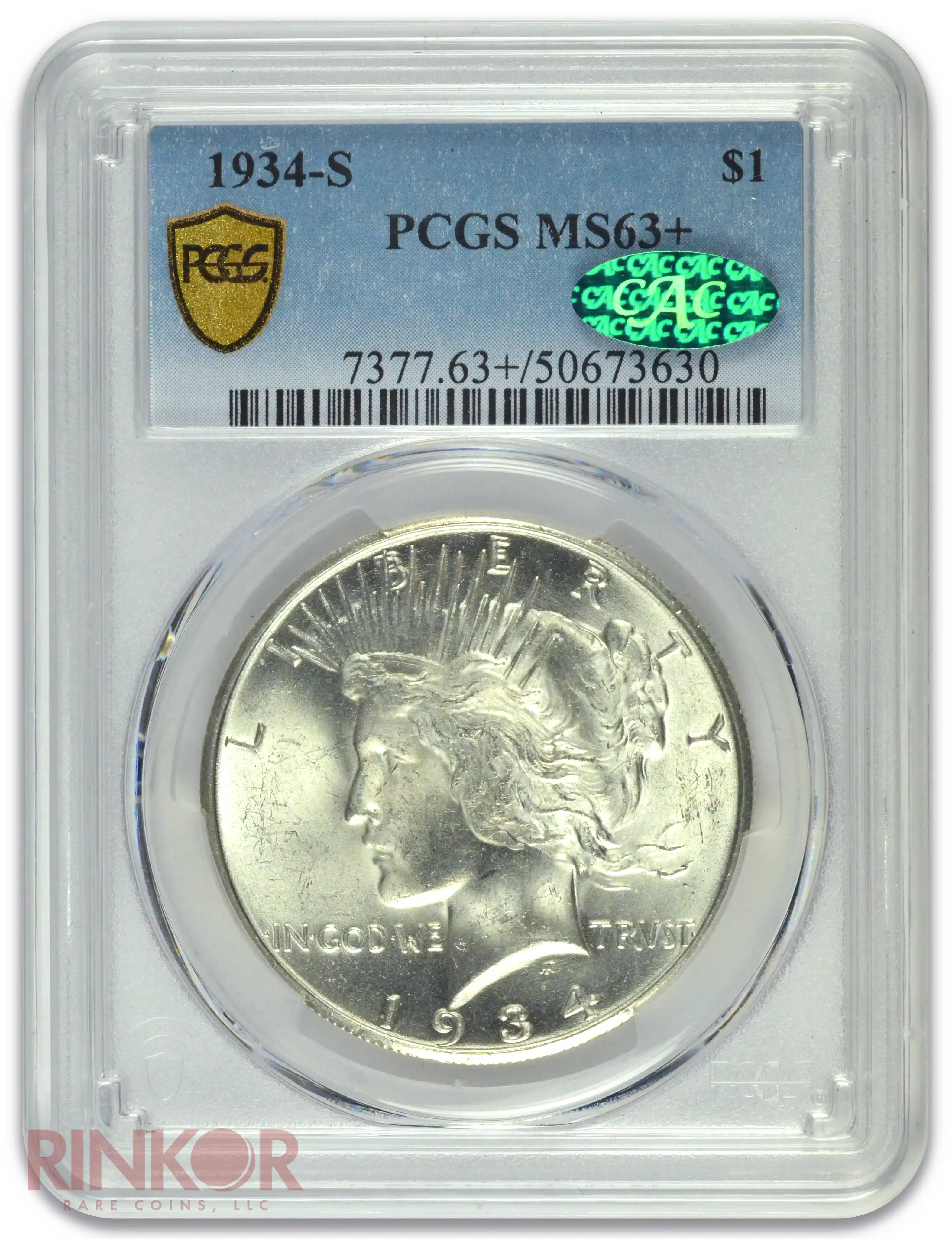 1934-S $1 PCGS MS 63+ CAC