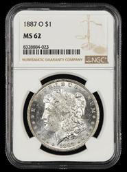 1887 O $1 NGC MS 62