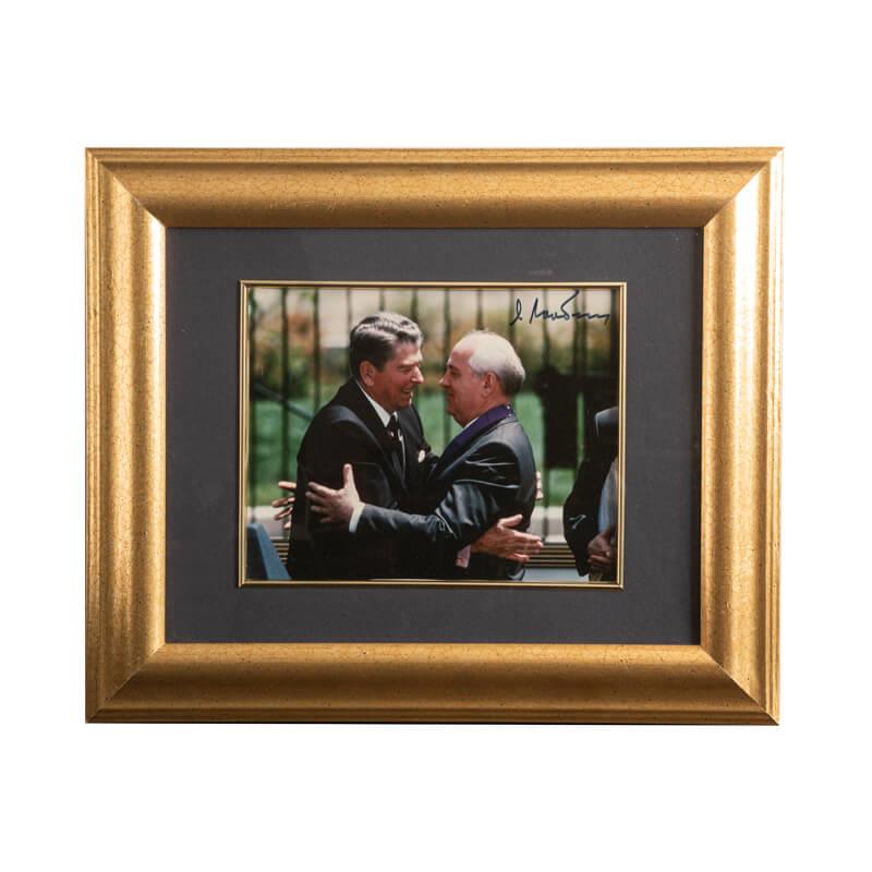 Framed Ronald Reagan and Mikhail Gorbachev Photo  Signed by Mikhail Gorbachev