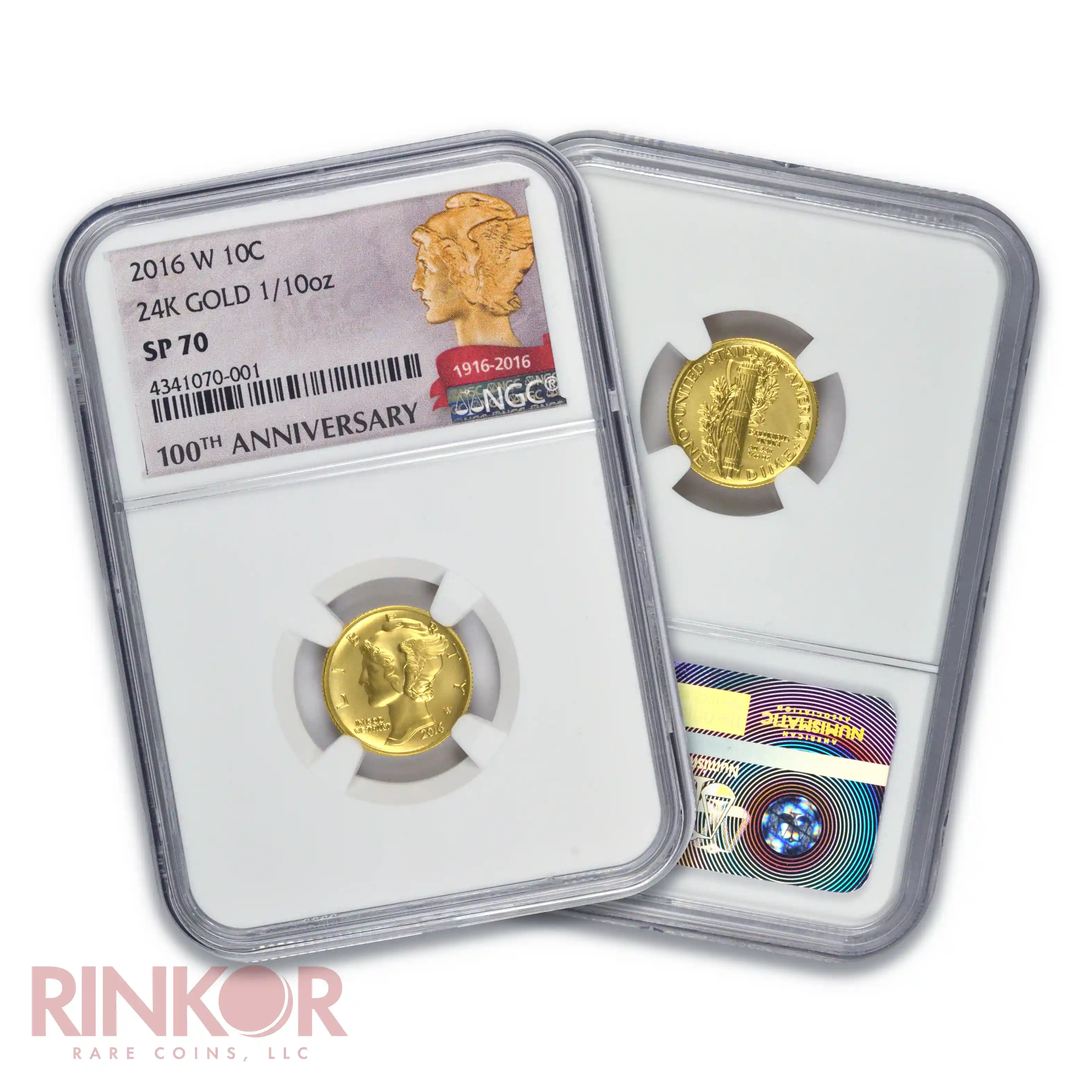 2016-W Gold 1/10thoz Mercury Dime 100th Anniversary NGC SP 70