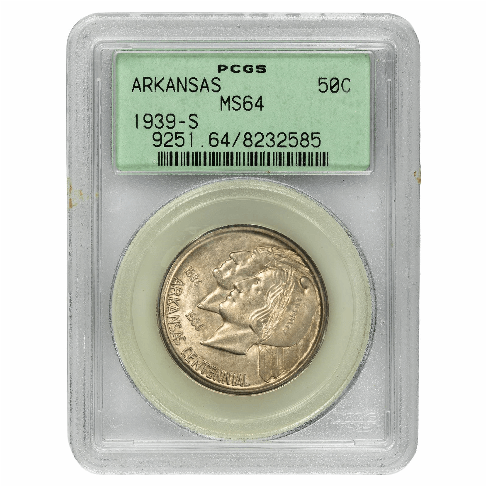 1939-S 50C Arkansas PCGS MS 64 