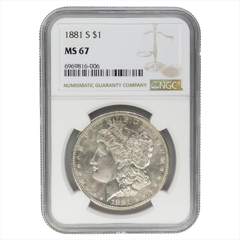 1881-S Morgan Silver Dollar $1, NGC MS 67 - Lovely White Coin