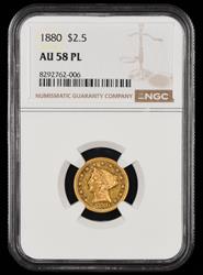 1880 $2.50 Gold NGC  AU-58PL