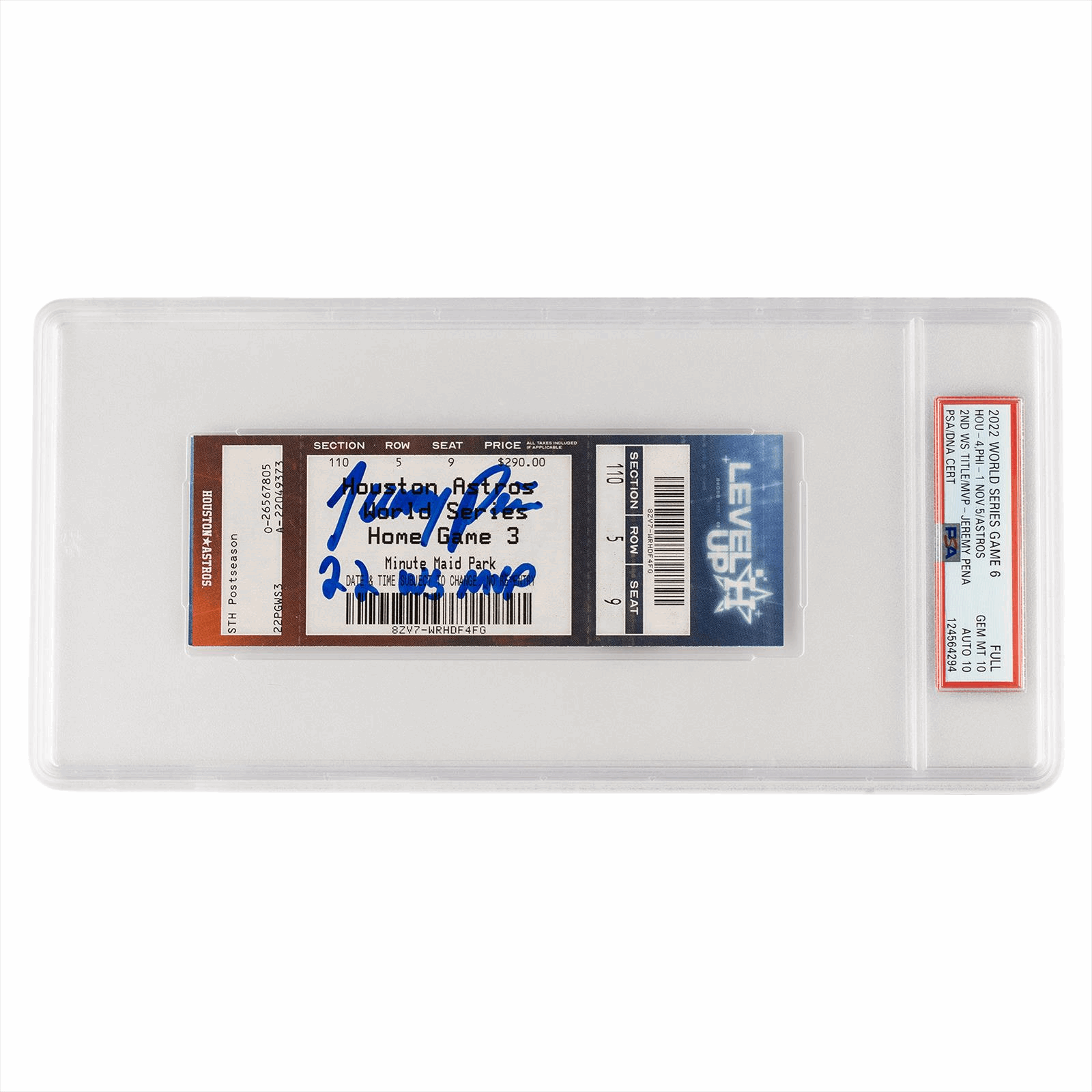 2022 World Series Game 6 Hou - 4, PHI - 1 Nov.5 Astros 2nd WS Title/MVP - Jeremy Pena FULL PSA Gem Mint 10 Auto 10 