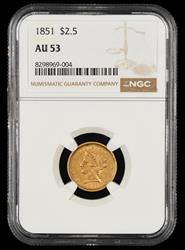 1851 $2.5 Gold NGC AU-53